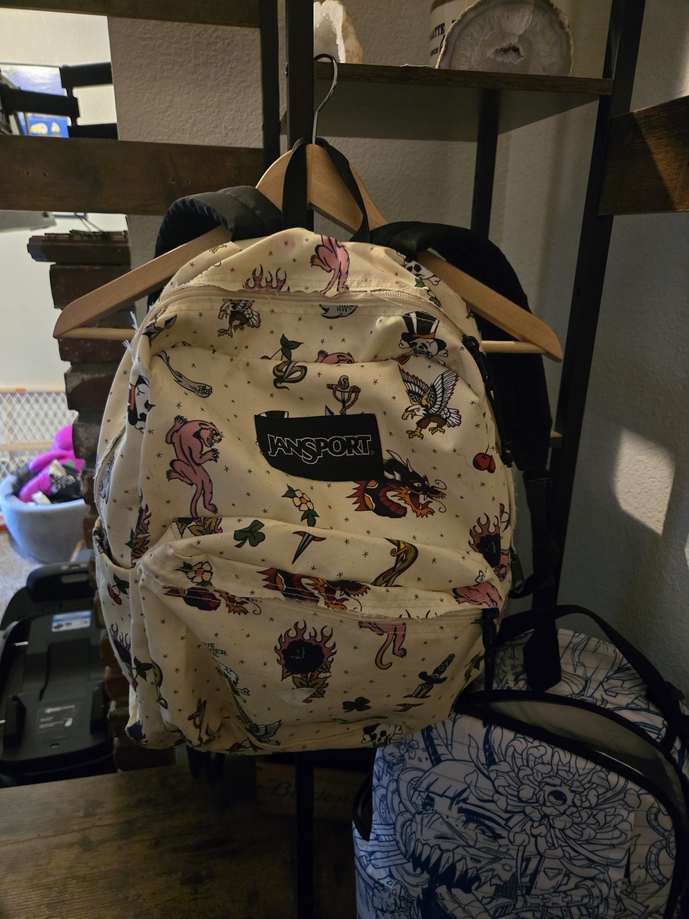 JanSport White Tattoo-Print Backpack